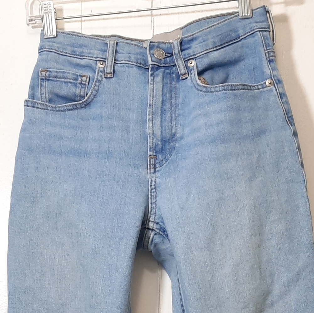 EVERLANE ANKLE HIGH WAIST STRAIGHT JEANS BLUE DENIM STRETCH - Picture 3 of 8